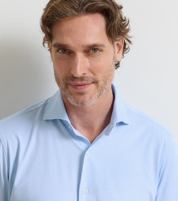 Peter Millar Excursionist Flex Solid Sport Shirt: Blue Frost