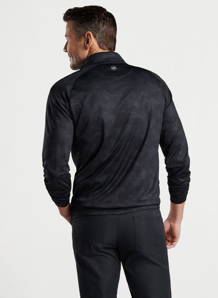 Peter Millar Forge Brushstroke Camo 1/4 Zip: Black w/ Golfing Cocky