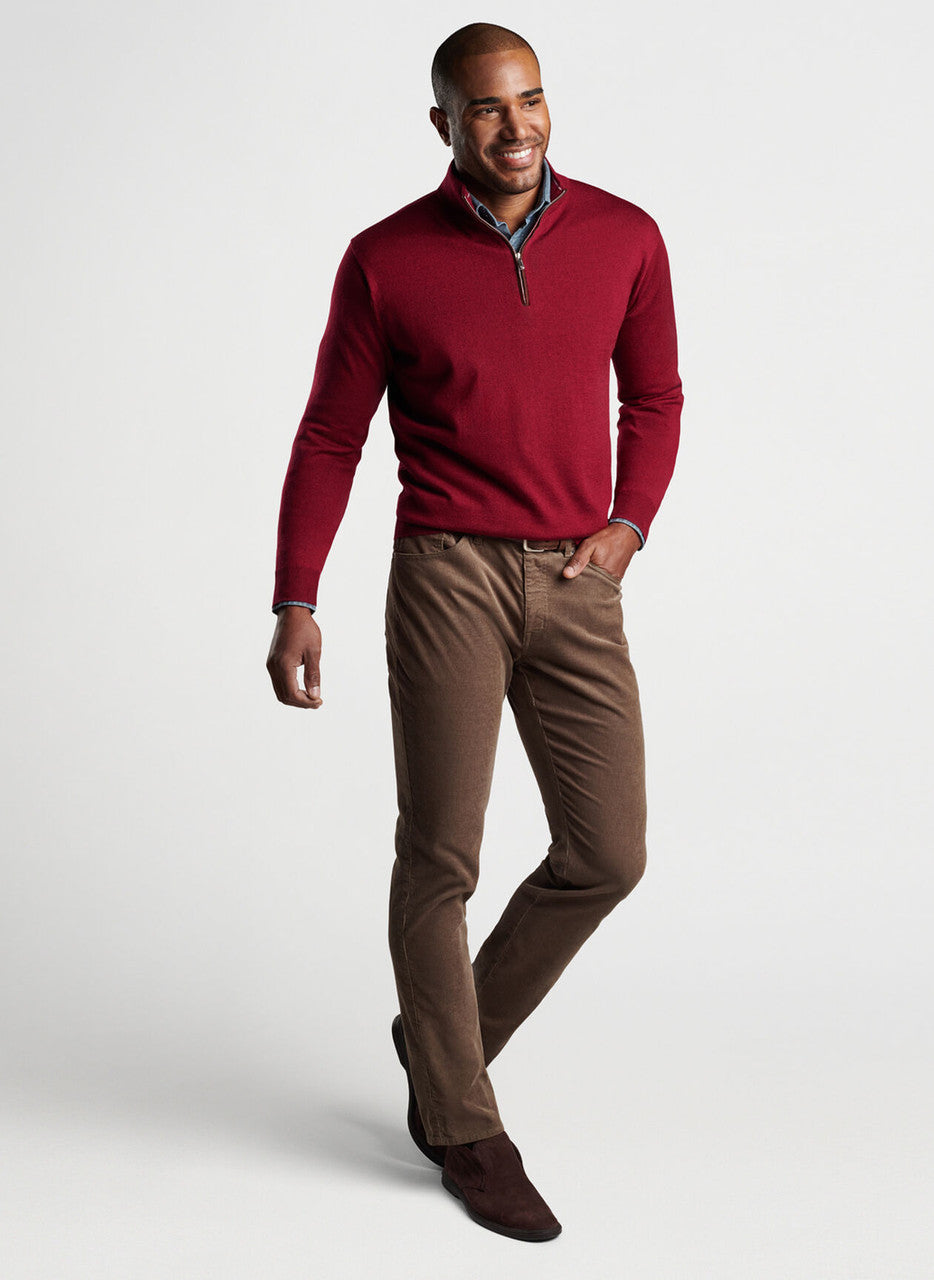 Peter Millar Autumn Crest Suede Trim Quarter-Zip: Holiday Red