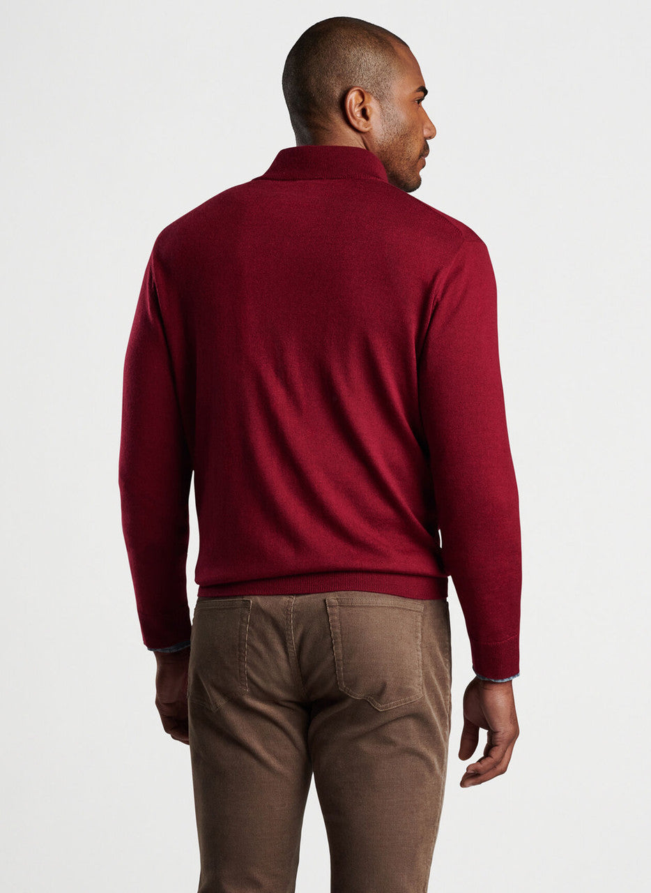 Peter Millar Autumn Crest Suede Trim Quarter-Zip: Holiday Red