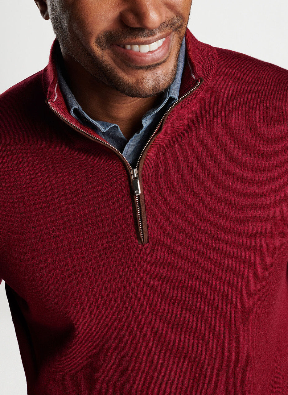 Peter Millar Autumn Crest Suede Trim Quarter-Zip: Holiday Red