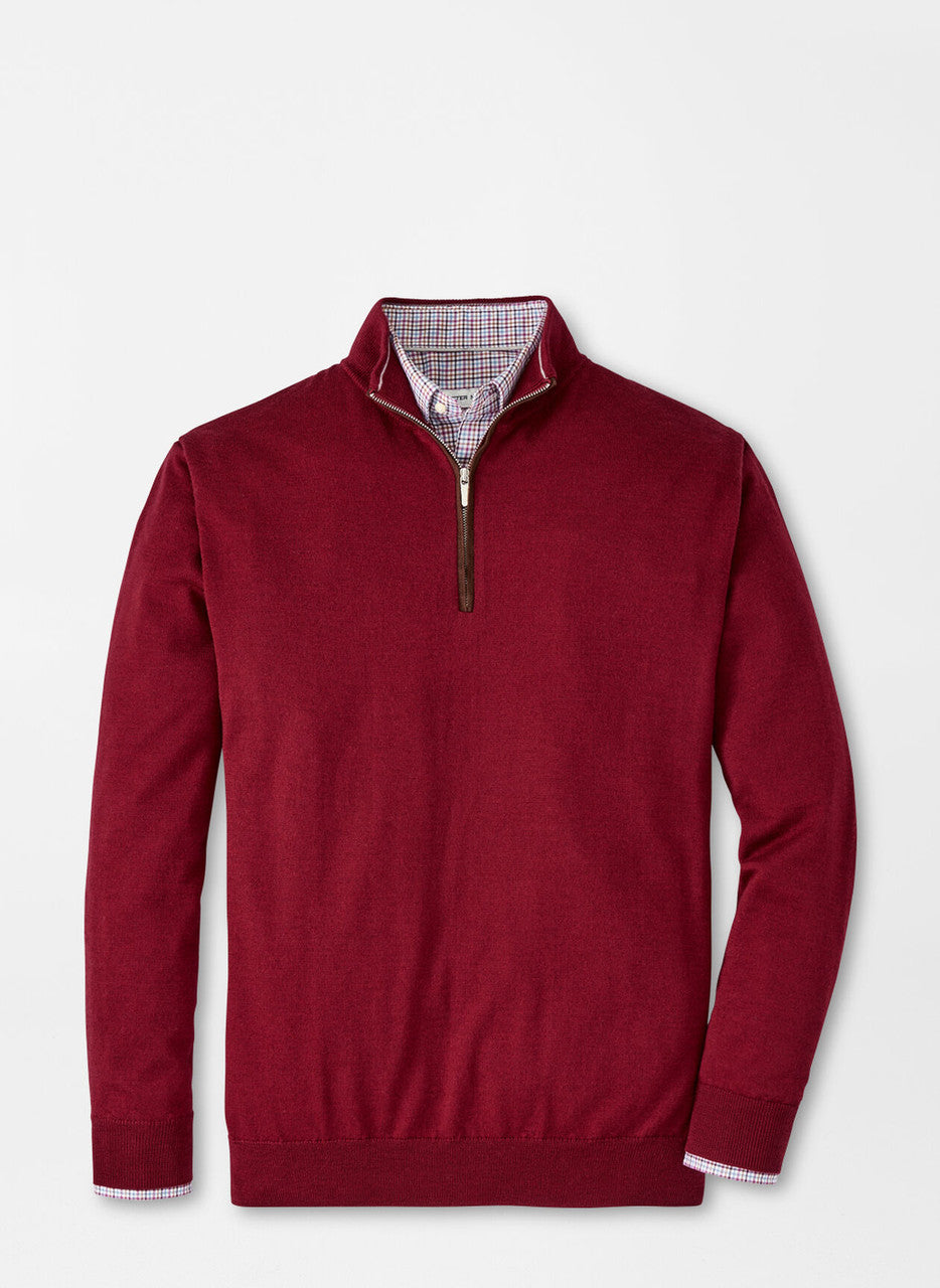 Peter Millar Autumn Crest Suede Trim Quarter-Zip: Holiday Red