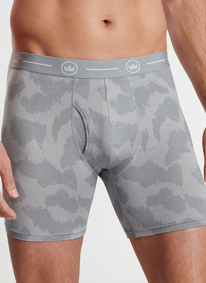 Peter Millar Windowpane Camo Performance Boxer Brief: Gale Grey