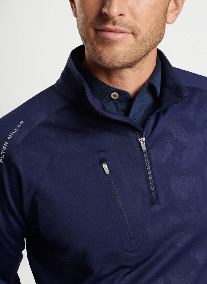 Peter Millar Verge Windowpane Camo Performance Quarter-Zip: Navy