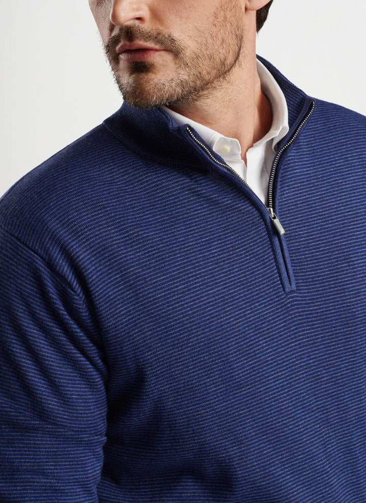 Peter Millar Canton Stripe Quarter Zip Sweater: Navy