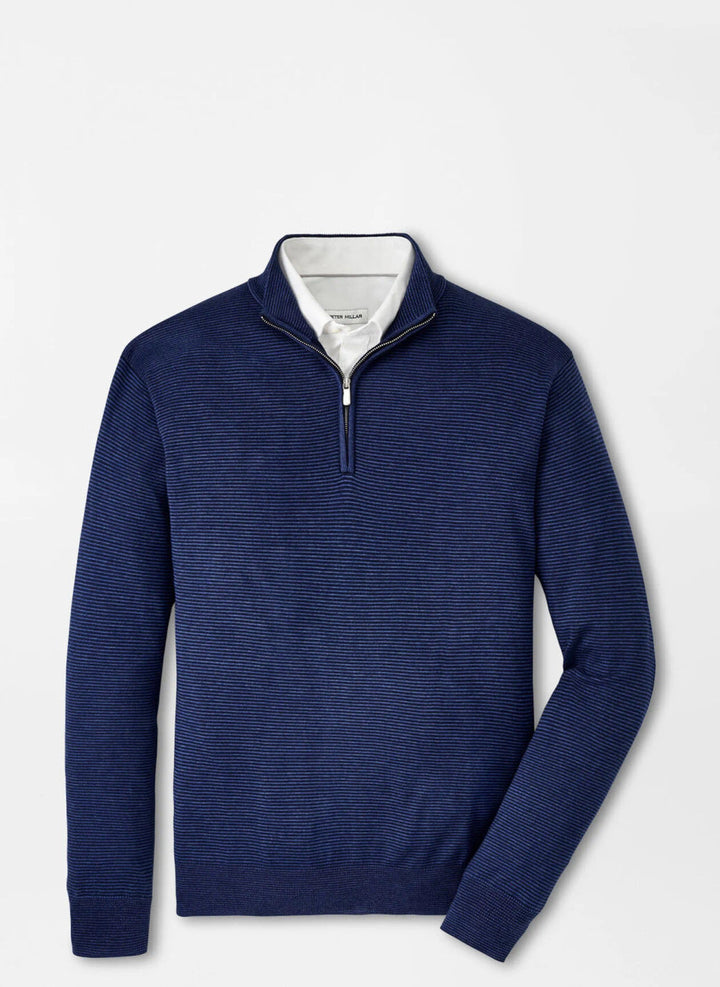 Peter Millar Canton Stripe Quarter Zip Sweater: Navy