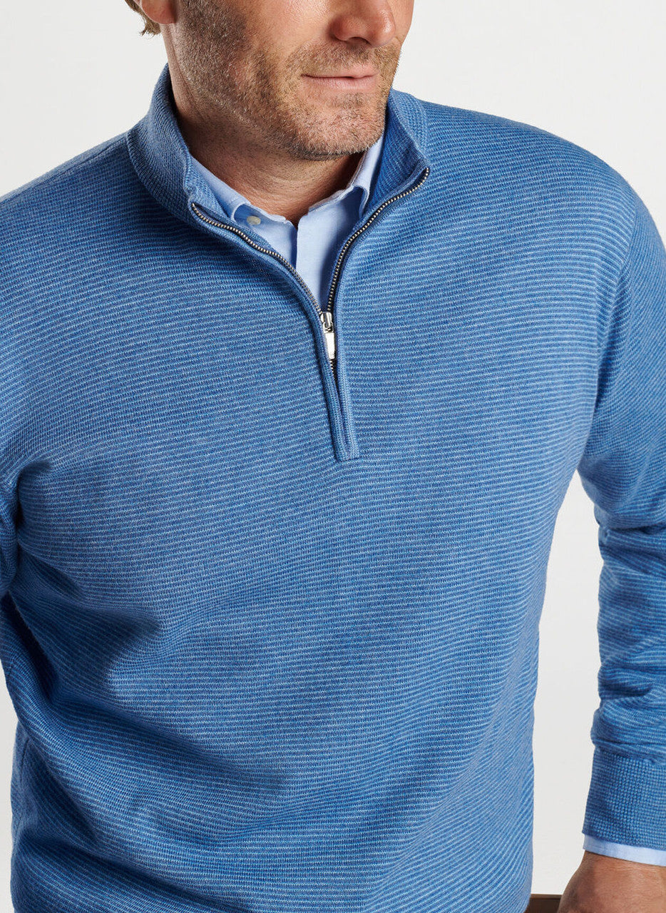 Peter Millar Canton Stripe Quarter Zip Sweater: Ocean Blue