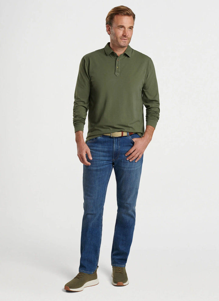 Peter Millar Lava Wash Long-Sleeve Polo: Military