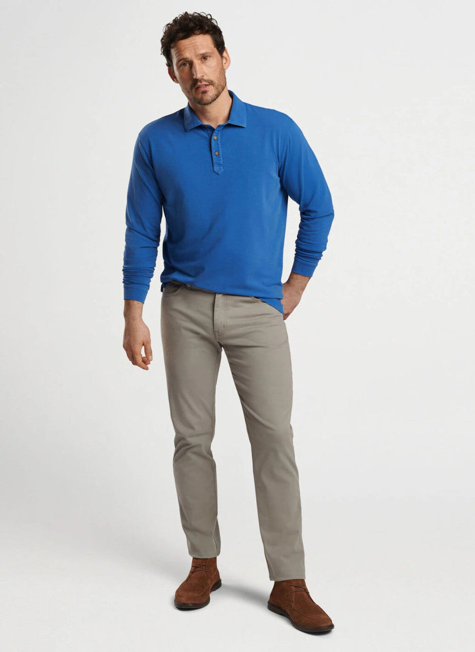 Peter Millar Lava Wash Long-Sleeve Polo: Ocean Blue