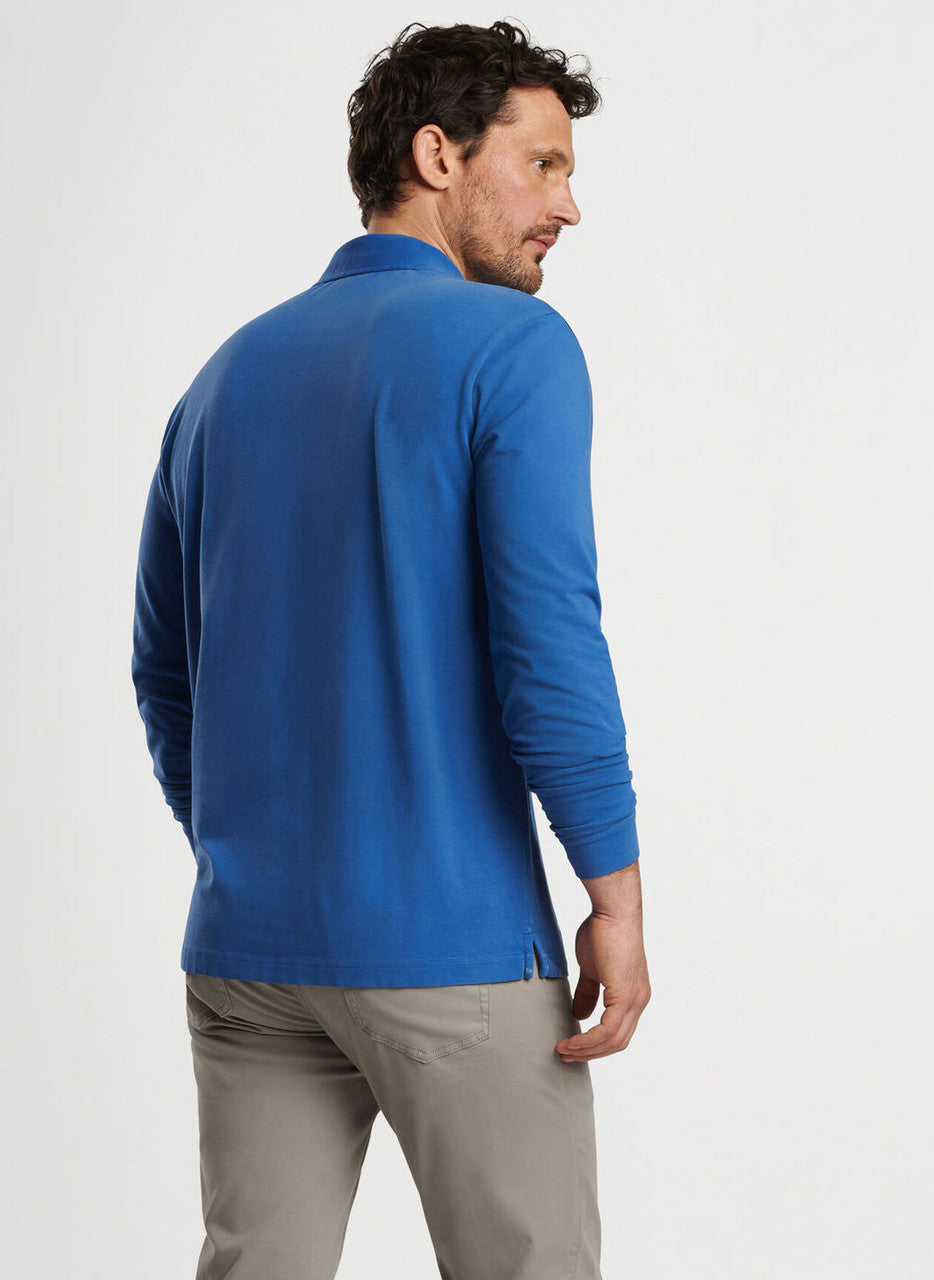 Peter Millar Lava Wash Long-Sleeve Polo: Ocean Blue