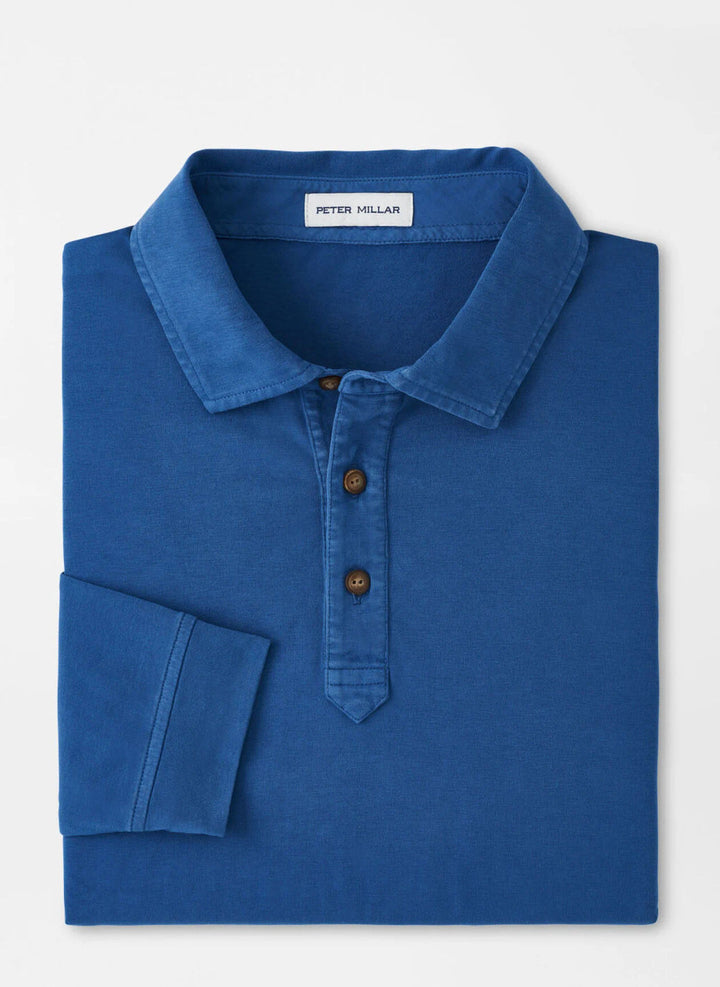 Peter Millar Lava Wash Long-Sleeve Polo: Ocean Blue