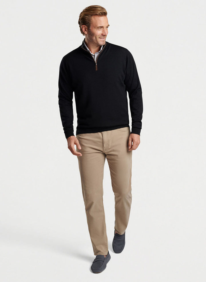 Peter Millar Autumn Crest Suede Trim Quarter-Zip: Black