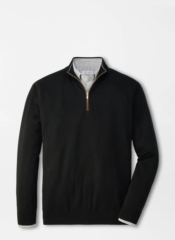 Peter Millar Autumn Crest Suede Trim Quarter-Zip: Black