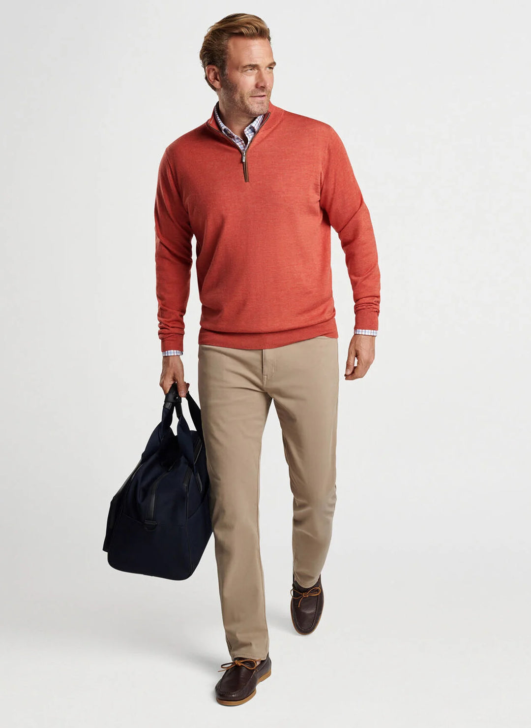 Peter Millar Autumn Crest Suede Trim Quarter-Zip: Burnt Orange