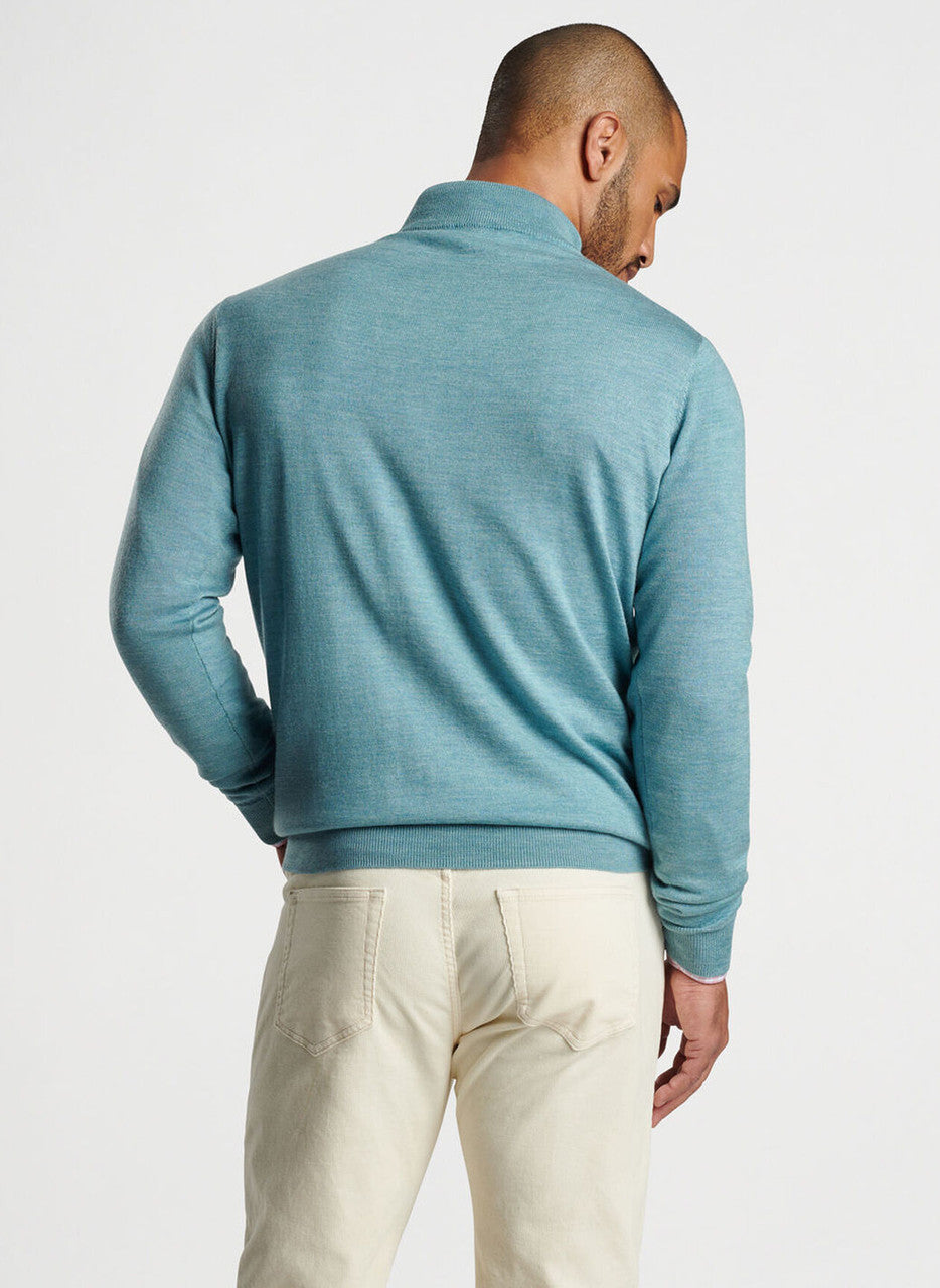 Peter Millar Autumn Crest Suede Trim Quarter-Zip: Cyan