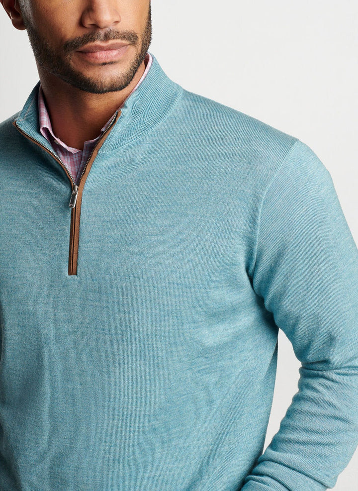 Peter Millar Autumn Crest Suede Trim Quarter-Zip: Cyan