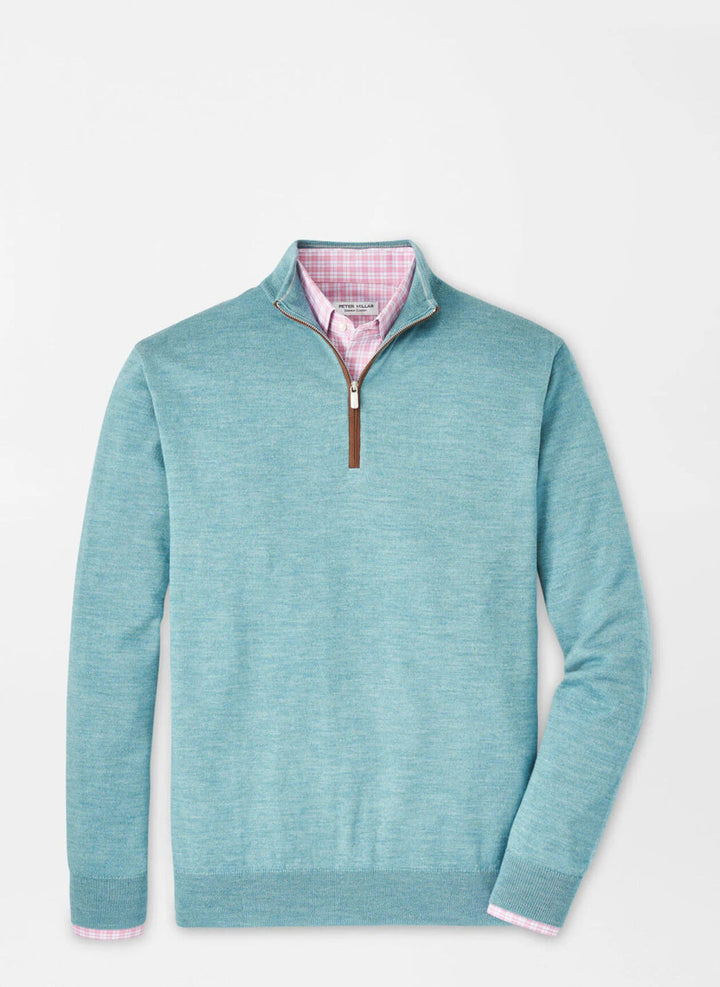 Peter Millar Autumn Crest Suede Trim Quarter-Zip: Cyan