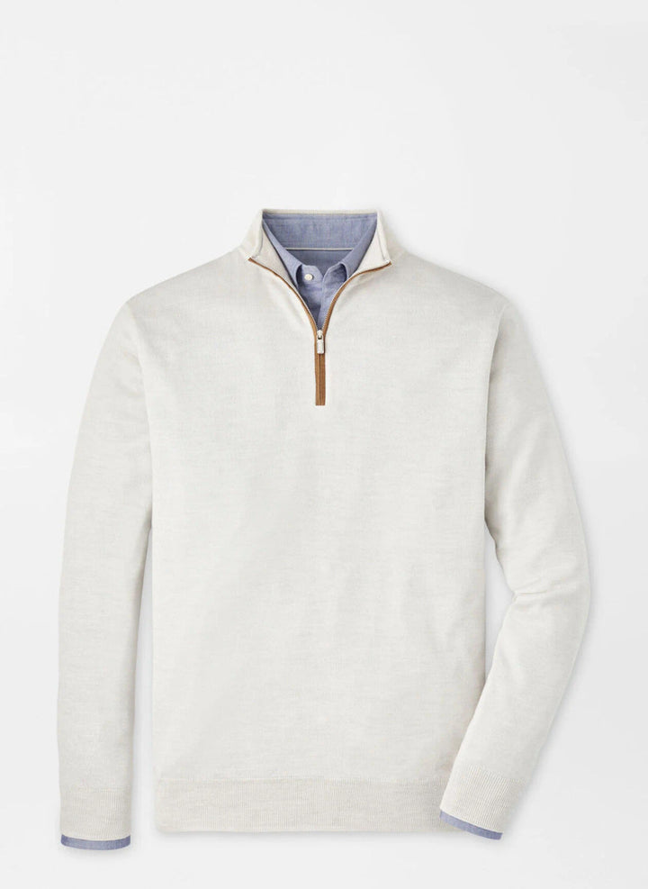 Peter Millar Autumn Crest Suede Trim Quarter-Zip: Ivory