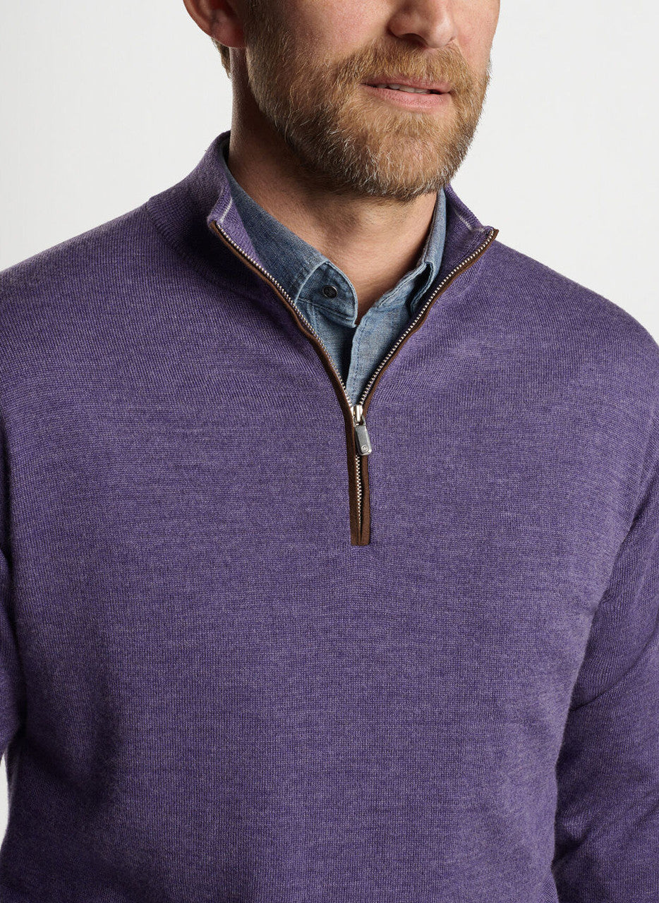 Peter Millar Autumn Crest Suede Trim Quarter-Zip: Midnight Purple