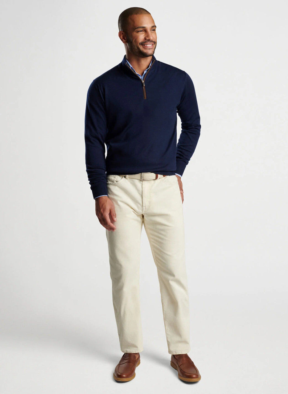 Peter Millar Autumn Crest Suede Trim Quarter-Zip: Navy