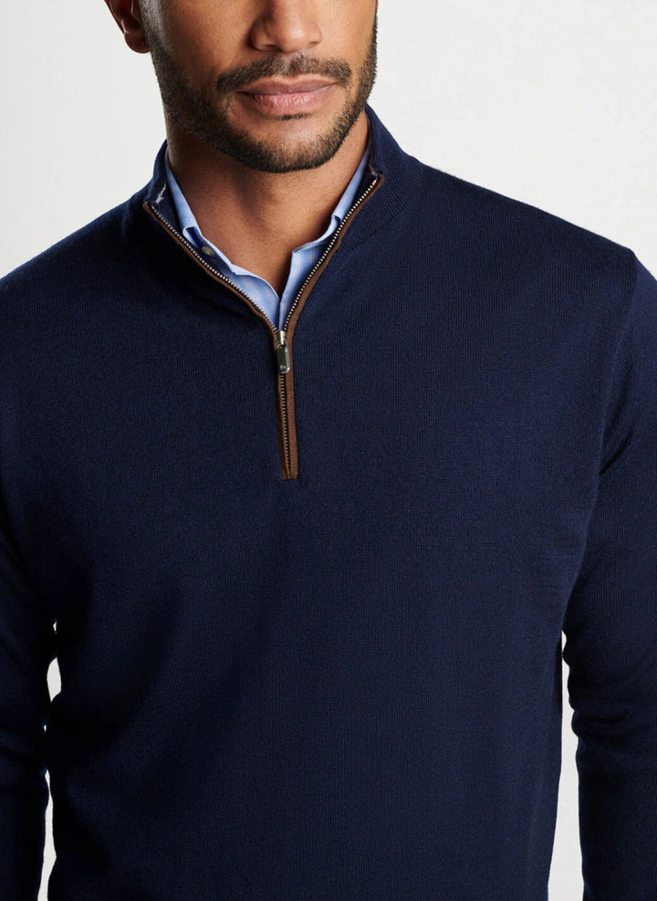 Peter Millar Autumn Crest Suede Trim Quarter-Zip: Navy