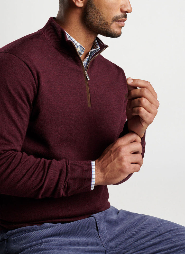 Peter Millar Autumn Crest Suede Trim Quarter-Zip: Winterberry