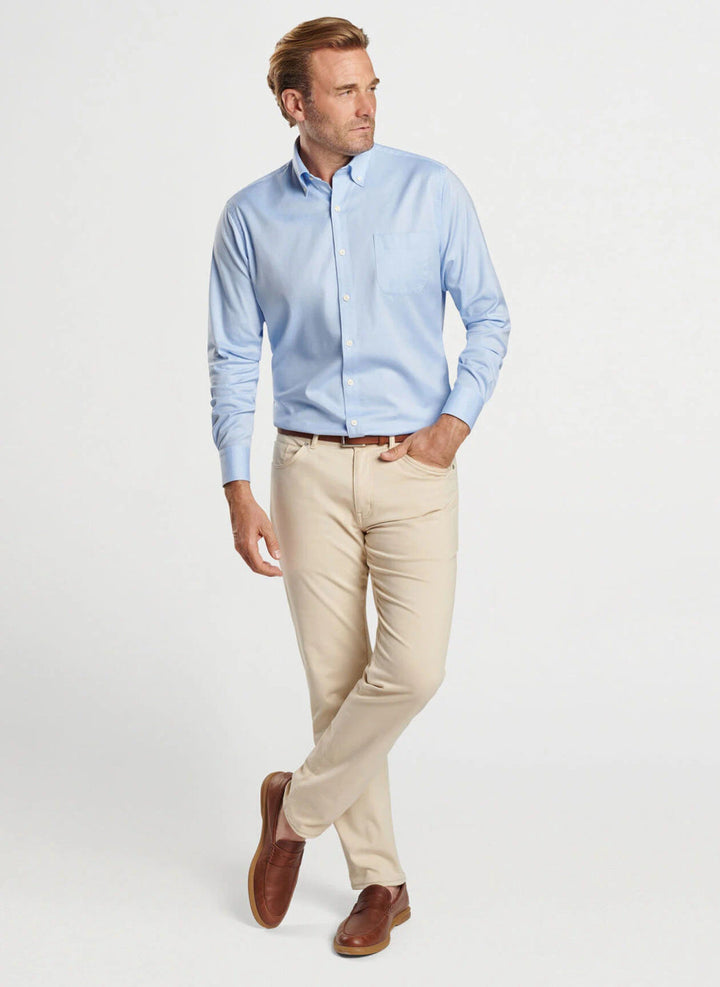 Peter Millar Campbell Perfect Pinpoint Cotton-Stretch Sport Shirt: Cottage Blue