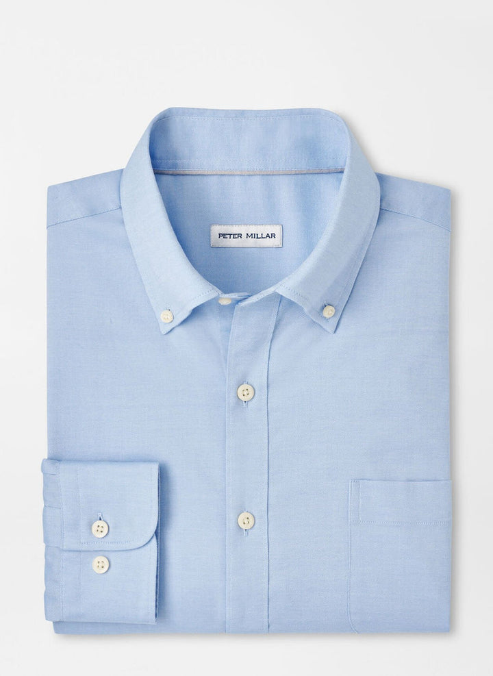 Peter Millar Campbell Perfect Pinpoint Cotton-Stretch Sport Shirt: Cottage Blue