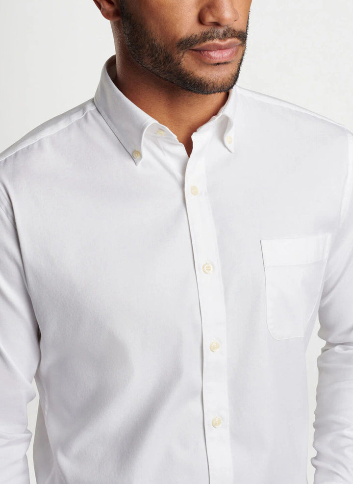 Peter Millar Campbell Perfect Pinpoint Cotton-Stretch Sport Shirt: White