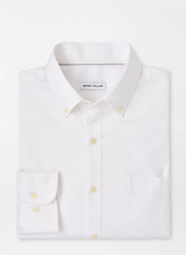 Peter Millar Campbell Perfect Pinpoint Cotton-Stretch Sport Shirt: White