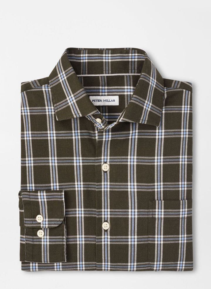 Peter Millar Vernon Flannelite Cotton-Stretch Sport Shirt: Dark Olive