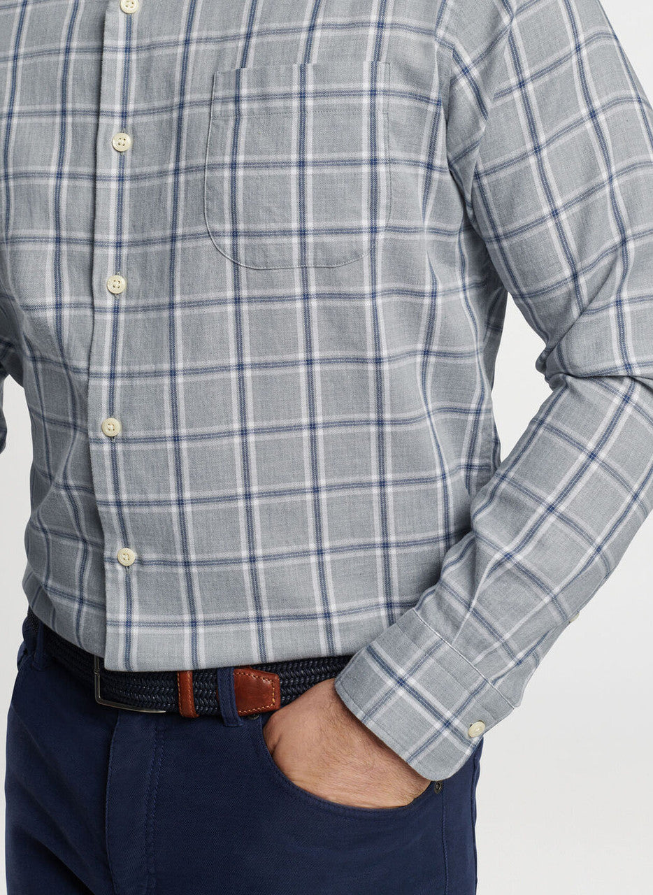 Peter Millar Vernon Flannelite Cotton-Stretch Sport Shirt: Gale Grey