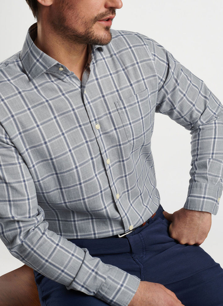 Peter Millar Vernon Flannelite Cotton-Stretch Sport Shirt: Gale Grey