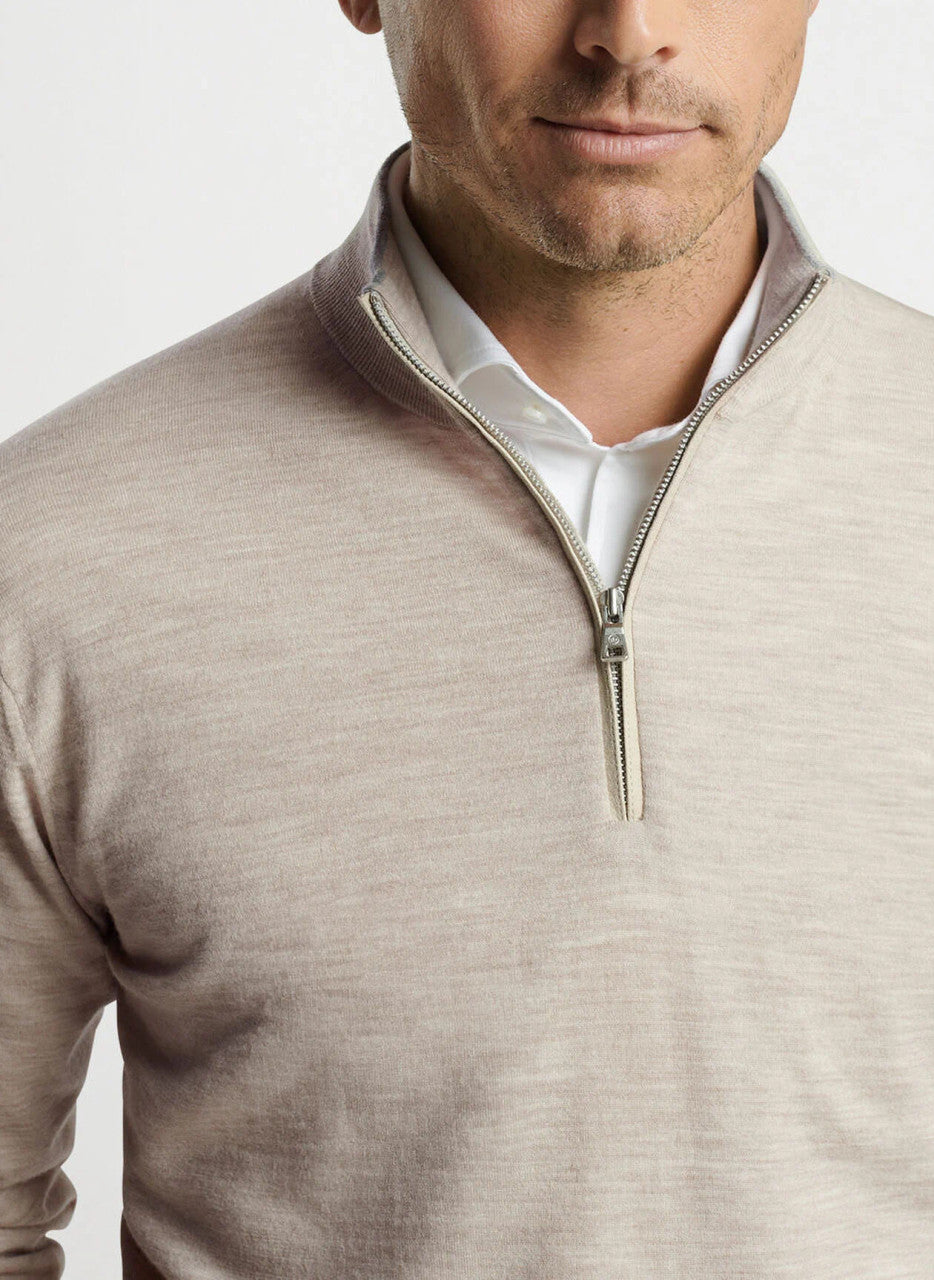 Peter Millar Crown Crafted Excursionist Flex Quarter-Zip Sweater: Khaki