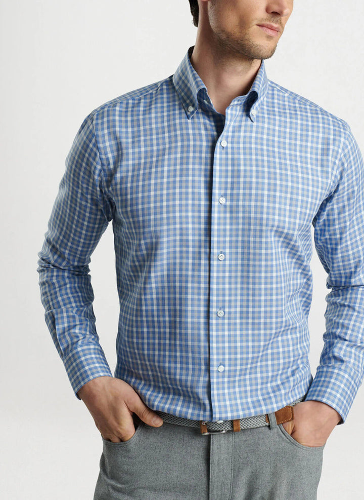 Peter Millar Crown Crafted Combe Cotton Sport Shirt: Brook Blue