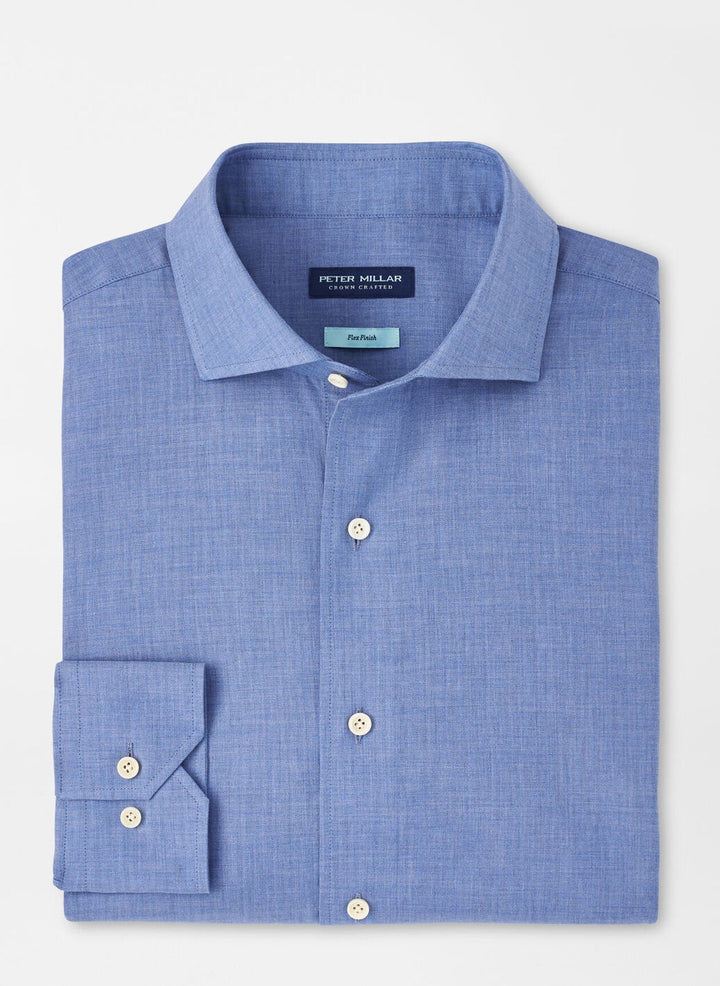 Peter Millar Crown Crafted Cumbria Fleece Finish Sport Shirt: Brook Blue