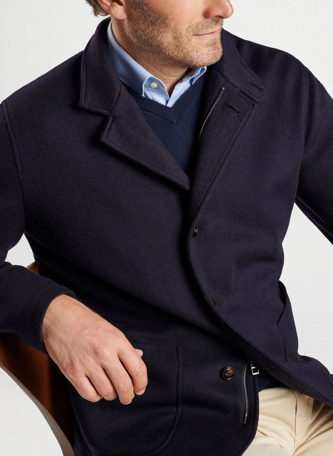 Peter Millar Crown Flex Fleece Zip Blazer: Navy