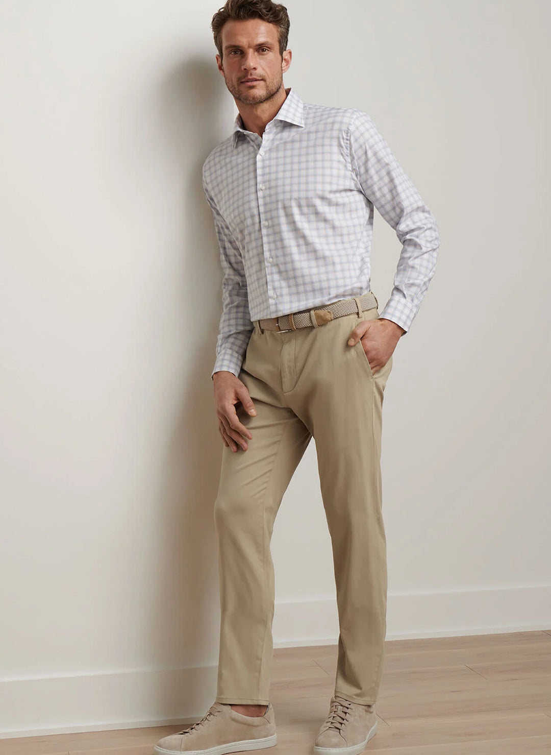 Peter Millar Signature Sateen Flat Front Trouser: Khaki