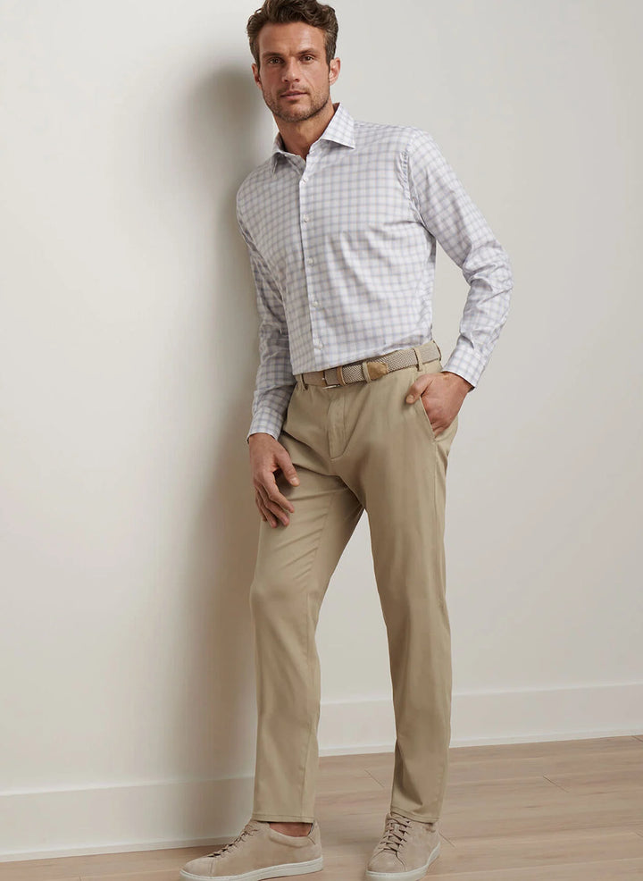 Peter Millar Signature Sateen Flat Front Trouser: Khaki