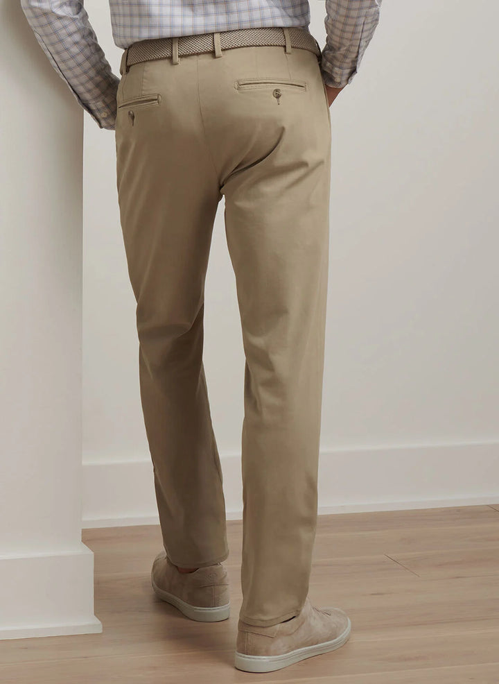 Peter Millar Signature Sateen Flat Front Trouser: Khaki