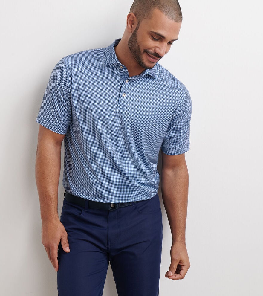 Peter Millar Gingham Performance Jersey Polo: Blue Haze