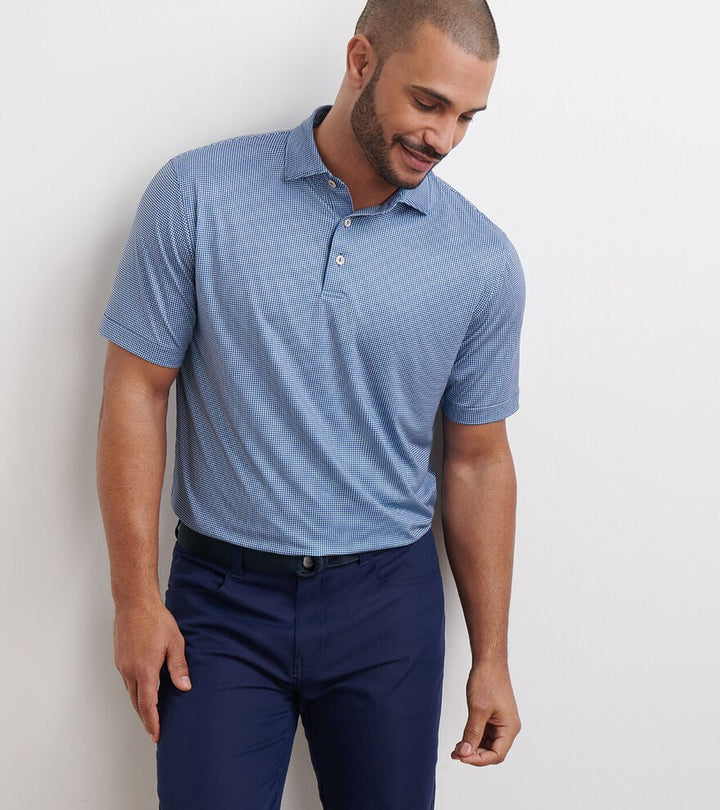 Peter Millar Gingham Performance Jersey Polo: Blue Haze