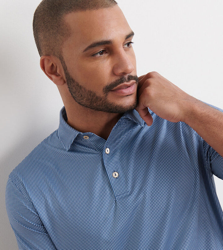 Peter Millar Gingham Performance Jersey Polo: Blue Haze