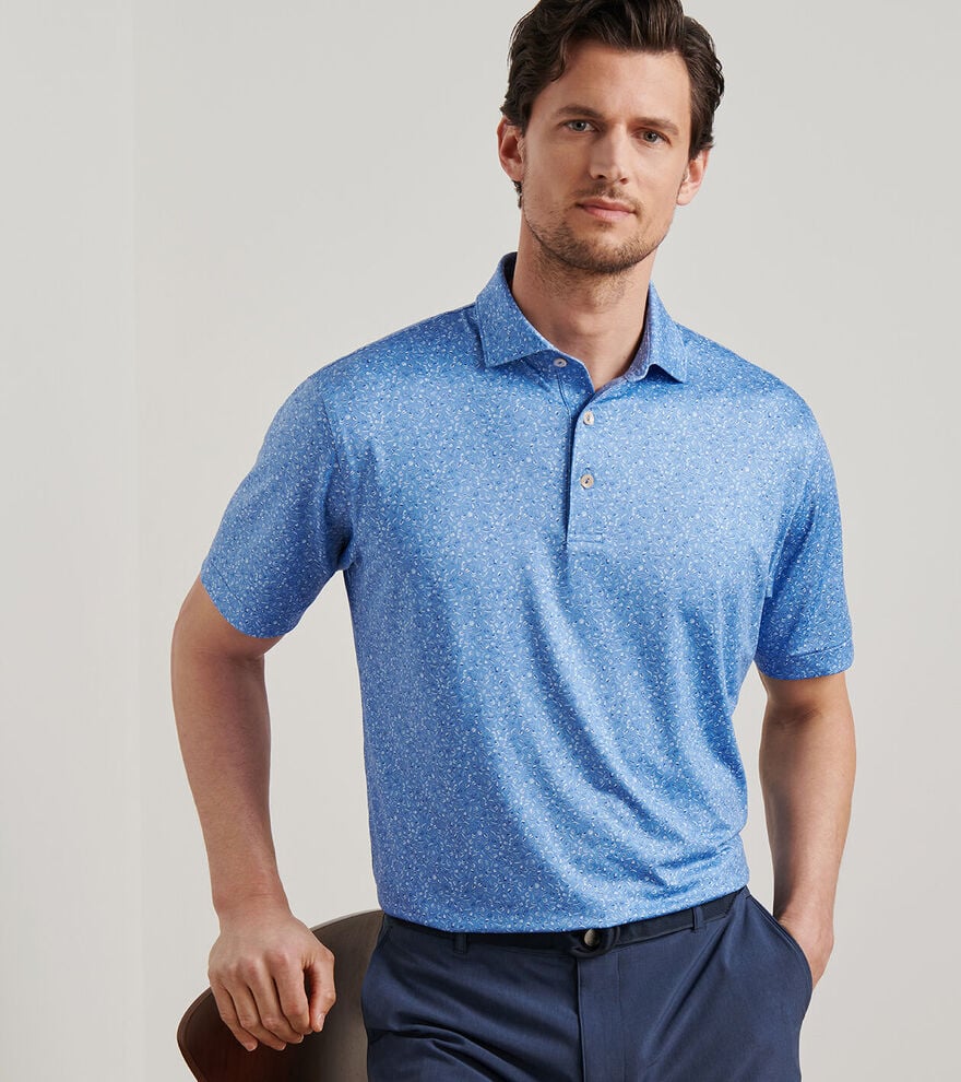 Peter Millar Champagne and Caviar Performance Jersey Polo "Lake Murray Dam Towers": Evening Tide