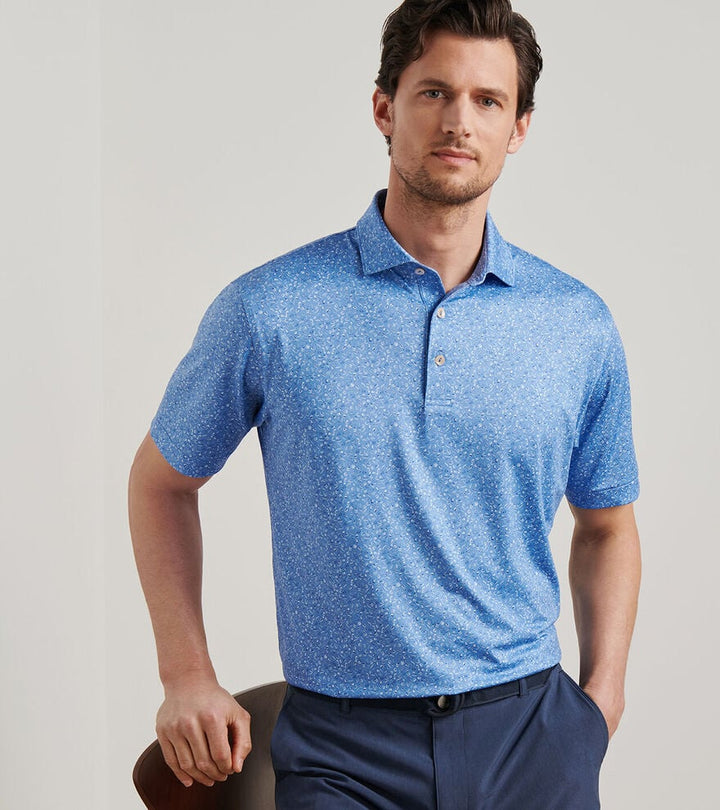 Peter Millar Champagne and Caviar Performance Jersey Polo "Lake Murray Dam Towers": Evening Tide