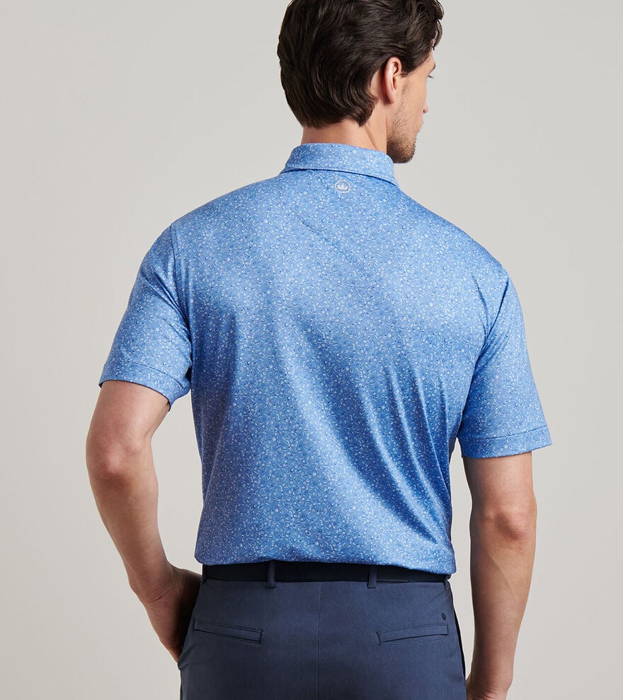 Peter Millar Champagne and Caviar Performance Jersey Polo "Lake Murray Dam Towers": Evening Tide