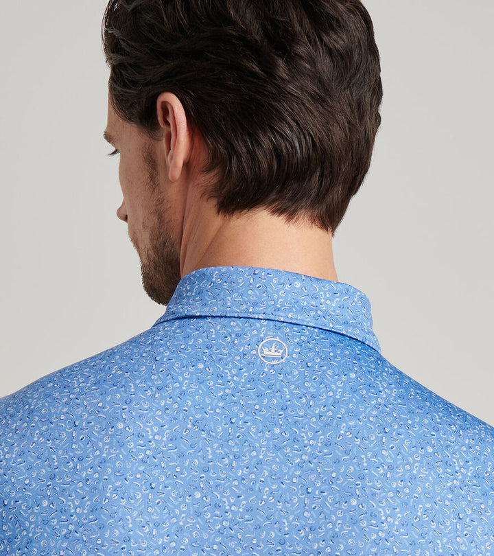 Peter Millar Champagne and Caviar Performance Jersey Polo "Lake Murray Dam Towers": Evening Tide