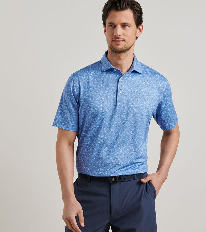Peter Millar Champagne and Caviar Performance Jersey Polo "Lake Murray Dam Towers": Evening Tide