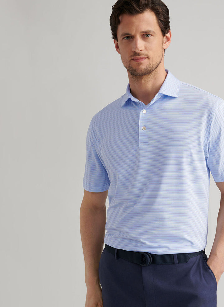 Peter Millar Daven Performance Jersey Polo: White/Cottage Blue