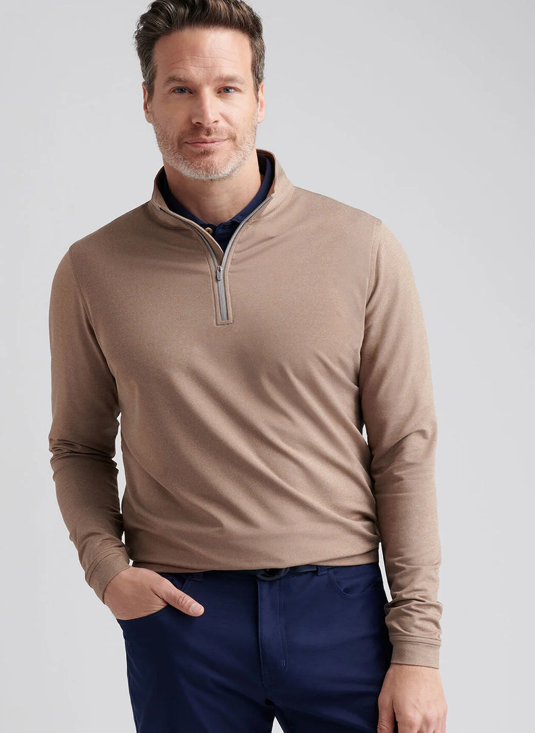 Peter Millar Perth Mélange Performance Quarter-Zip: Poplar Brown